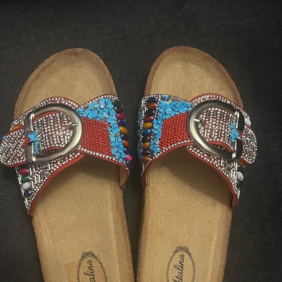 Red multi beaded Rhinestone Slides - Picture 3 of 3